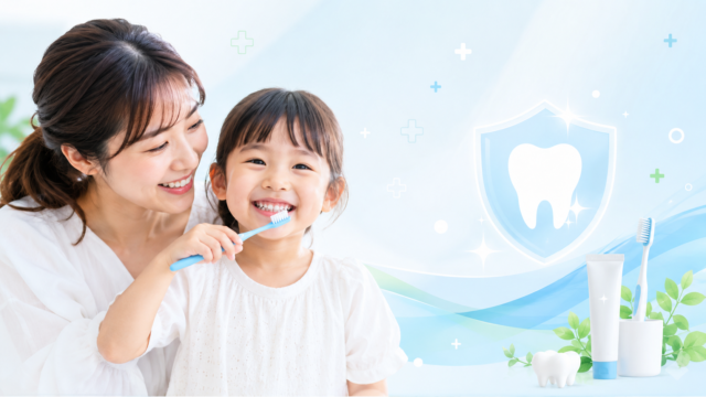 歯磨きをする子どもと見守る親